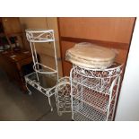 A quantity of painted wrought iron glass topped tables, toilet seats and vegetable racks etc,