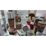 A mixed lot of hip flasks, advertising tumblers etc.