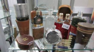 A mixed lot of hip flasks, advertising tumblers etc.