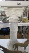 A white painted plaster Grecian style Corinthian column pot stand, 55 cm tall.