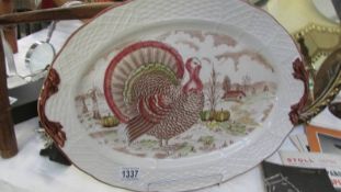 A large oval vintage turkey platter, impressed 'Made in Japan' on rear, 48.5 x 36 cm.