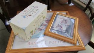 A boxed set of The World of Peter Rabbit books by Beatrix Potter and 2 framed and glazed Beatrix