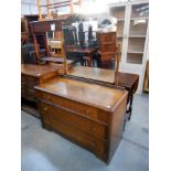 A 1930's oak mirror back dressing table, height 150cm, width 108cm approx.