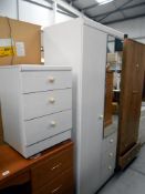 A painted oak effect wardrobe and matching chest of drawers, sizes height 184cm 76cm x 52cm,