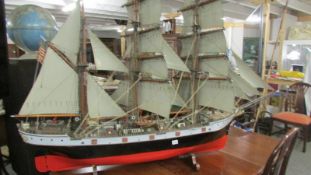 A fabulous detailed model of a sailing ship, Hull 158 cm long, 132 cm to top of main sail.