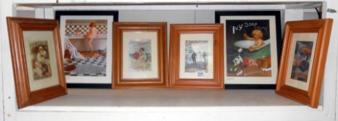 6 framed and glazed reproduction prints of vintage adverts