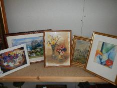 5 framed and glazed paintings and prints.