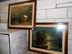 A pair of large Edwardian oak framed prints titled 'Moonrise' and 'Summer Evening' 93.5cm x 75.