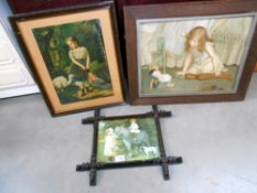 3 vintage prints of children, 59cm x 49cm (glass a/f) 41cm x 51cm,