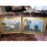 A pair of Edwardian gilt framed watercolours of mountains and trees,