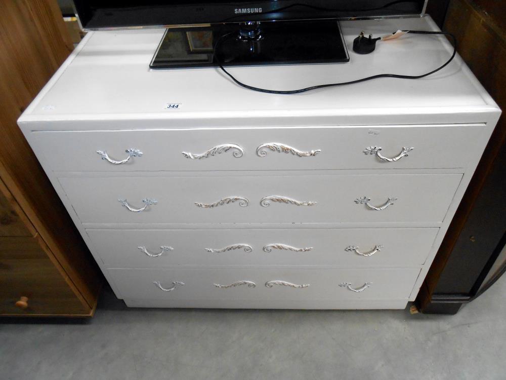 A white painted 1950's oak chest of drawers 91cm x 45cm x height 75cm