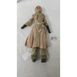 An early 19th century wax doll, a/f, 28 cm.