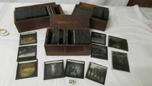 3 wooden boxes of glass lantern slides including 33 plates 'Army medical treatments for gas