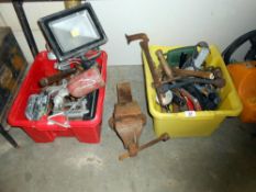 2 boxes of tools including a vice