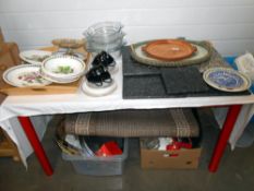 A quantity of polished stone chopping boards etc including Port Meirion plates and bowls and other