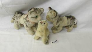 2 1950's mohair cats and a seal (possibly Steiff).