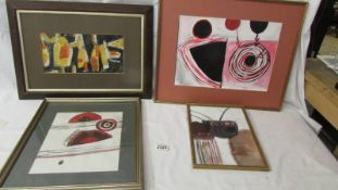 Four acrylic on paper abstract studies, 20th century Cornish school.