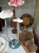 A quantity of wooden items including a Toadstool scene