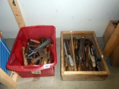 A selection of antique and vintage tools in 2 boxes