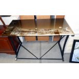 A glass picture top table of New York on a black metal frame 110cm x 55cm x height 75cm