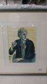 Pamela Guille A.R.C.A. Artist's proof linocut print of Virginia Woolf titled and signed in pencil.