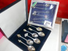 A cased set of 1952-1992 QE2 Jubilee spoons and set of 6 spoons with semi precious stones made in