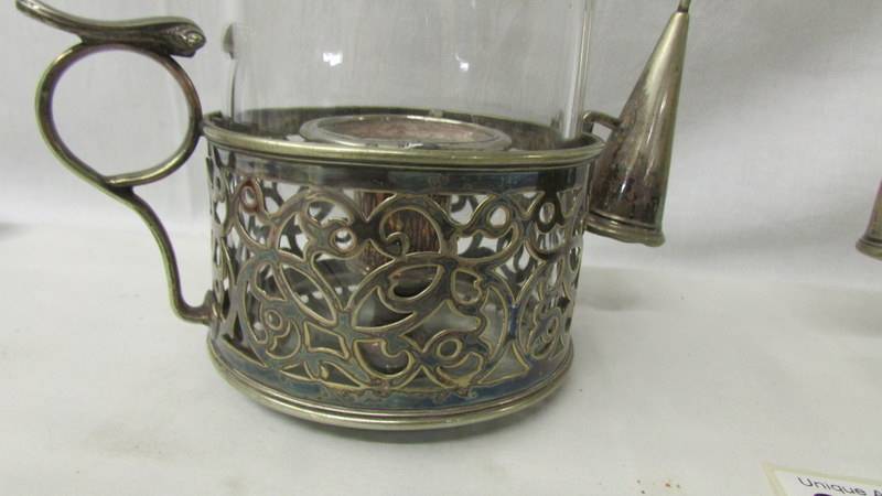 A pair of 19th century silver plate candleholders with snuffers and chimneys. - Image 3 of 3