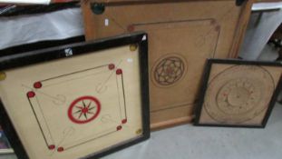 2 old game boards (possibly pub skittles) and one other item.