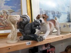 A Jack Russell dog figurine, squirrel figurine etc.