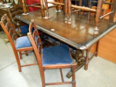 An oak refectory pub style table and 6 ladder back chairs 152cm x 80cm x height 78cm