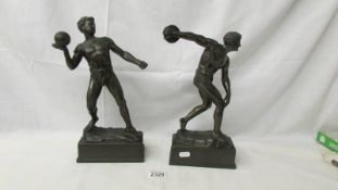 2 heavy cast metal athlete figures (1 a/f, damage to arm).
