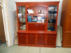 A wall unit with cupboard drawer base and glazed/open top Height 193cm, width 171cm,