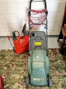 An Atco Richmond 32 electric lawnmower with a garden pressure spray