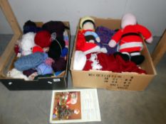 2 boxes of knitting wool and part knitted toys etc.