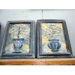 2 heavy plaster wall plaques of planters in frames 43cm x 54cm