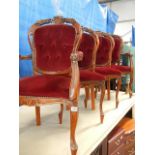 Four French style red buttoned velvet chairs including 2 carvers