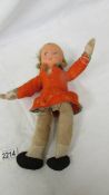 A vintage felt girl doll, a/f, 32 cm.