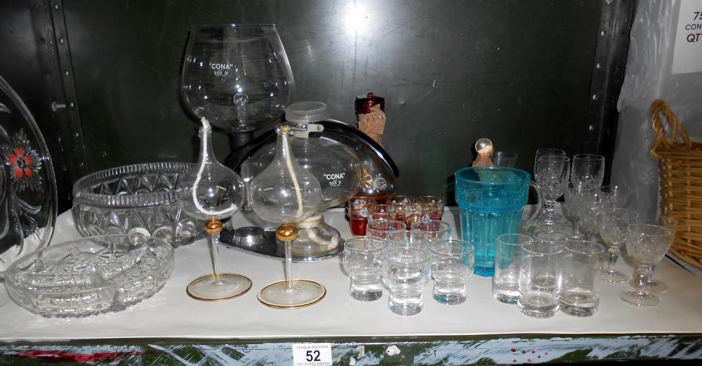 A vintage Cona size D coffee perculator and selection of glassware including small decanter and