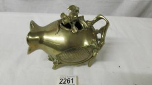 An early brass/bronze pot pourri/incense burner (sadly over polished by previous owner.).