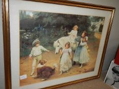 A framed and glazed study of children with horse and dog, signed Arthur Elsey, 1903.