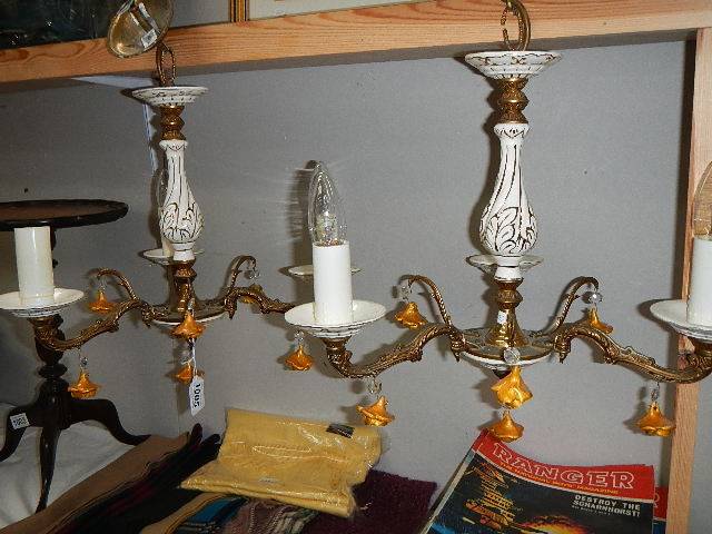 2 old 3 lamp ceiling lights.
