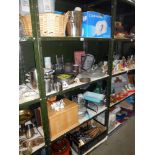 4 shelves of kitchen ware including Pyrex, cutlery, cow creamer etc,