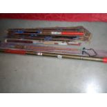 A mixed lot of fishing tackle including rods, nets, reel, box etc.