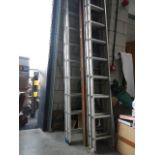 3 alluminium extending ladders (3m, 3.5m & 4m) & a wooden ladder (3.