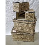 5 leopard spot storage boxes, the largest being 30 x 48 x 25 cm,
