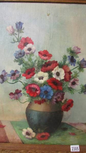 An Anton Musin French oil on canvas still life with flowers, signed, framed. - Image 2 of 3