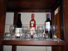 3 bottles of wine and quantity of drinking glasses including shot glasses with vintage cars