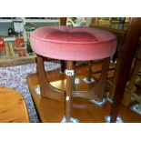 A vintage dressing table stool with dark pink velour seat height 46cm, diameter 46cm,