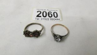 2 9ct gold rings, sized P half and Q, both in need of a good clean.