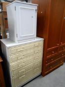 A modern white bedroom chest of drawers and bedside cupboard chest 67cm x 45cm x height 98cm,